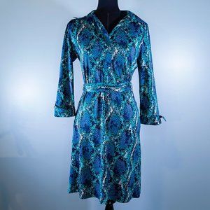 Blue/Teal Snake Skin Collared 3/4 Sleeve Dress